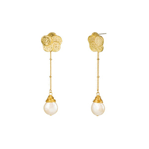 Fashion Simple Plated Gold Flower Tassel Imitation Pearl Earrings