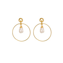 Load image into Gallery viewer, Simple Fashion Plated Gold Hollow Geometric Circle Irregular Imitation Pearl Earrings