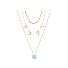 Load image into Gallery viewer, Fashion Elegant Plated Gold Alphabet Baby Butterfly Pendant with Cubic Zirconia and Multilayer Necklace