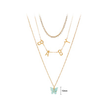 Load image into Gallery viewer, Fashion Elegant Plated Gold Alphabet Baby Butterfly Pendant with Cubic Zirconia and Multilayer Necklace