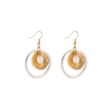 Load image into Gallery viewer, Fashion Temperament Plated Gold Two Tone Geometric Round Imitation Pearl Earrings