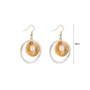 Fashion Temperament Plated Gold Two Tone Geometric Round Imitation Pearl Earrings