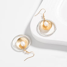 Load image into Gallery viewer, Fashion Temperament Plated Gold Two Tone Geometric Round Imitation Pearl Earrings