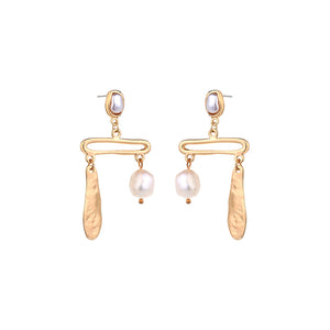 Fashion Creative Plated Gold Geometric Tassel Earrings with Imitation Pearls