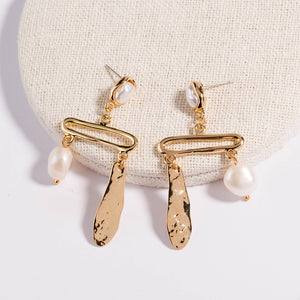 Fashion Creative Plated Gold Geometric Tassel Earrings with Imitation Pearls