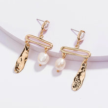 Load image into Gallery viewer, Fashion Creative Plated Gold Geometric Tassel Earrings with Imitation Pearls
