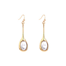 Load image into Gallery viewer, Fashion Simple Plated Gold Geometric Long Earrings with Imitation Pearls