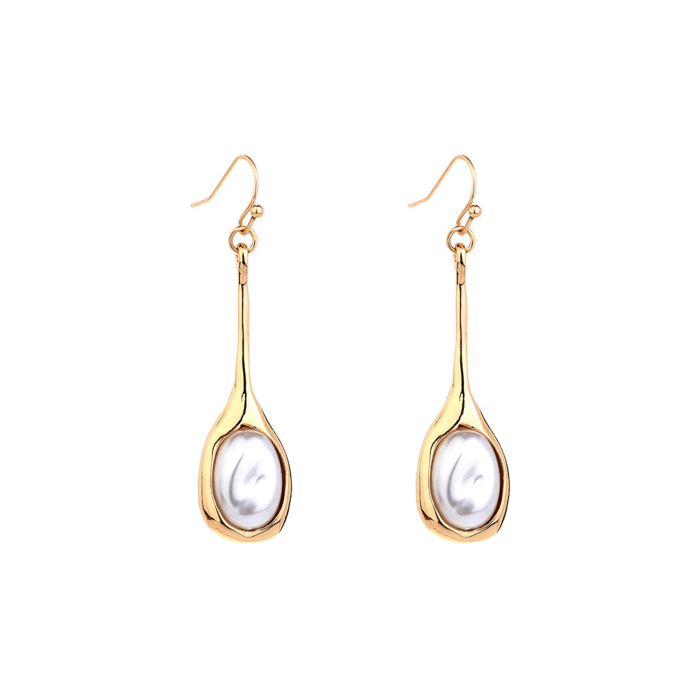 Fashion Simple Plated Gold Geometric Long Earrings with Imitation Pearls