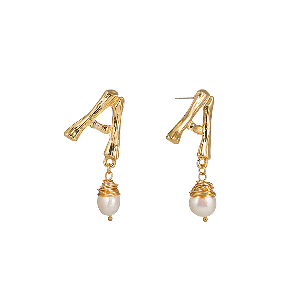 Fashion Temperament Plated Gold Alphabet A Geometric Imitation Pearl Earrings