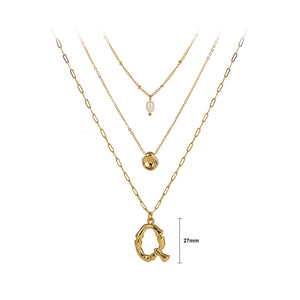 Fashion Simple Plated Gold Alphabet Q Geometric Pendant with Imitation Pearl and Multilayer Necklace