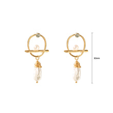 Load image into Gallery viewer, Fashion and Elegant Plated Gold Hollow Geometric Earrings with Irregular Imitation Pearls