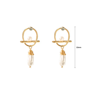 Fashion and Elegant Plated Gold Hollow Geometric Earrings with Irregular Imitation Pearls