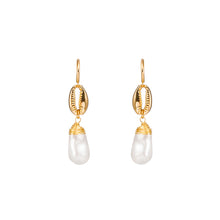 Load image into Gallery viewer, Fashion and Elegant Plated Gold Shell Shaped Geometric Imitation Pearl Earrings