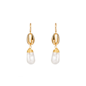 Fashion and Elegant Plated Gold Shell Shaped Geometric Imitation Pearl Earrings