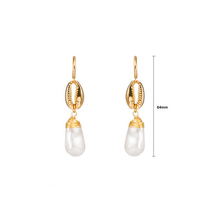 Fashion and Elegant Plated Gold Shell Shaped Geometric Imitation Pearl Earrings