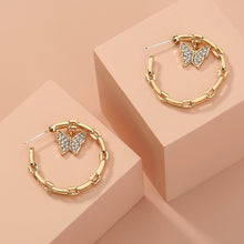 Load image into Gallery viewer, Fashion Simple Plated Gold Butterfly Chain C-Shape Geometric Stud Earrings with Cubic Zirconia