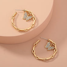 Load image into Gallery viewer, Fashion Simple Plated Gold Butterfly Chain C-Shape Geometric Stud Earrings with Cubic Zirconia