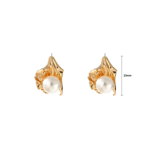 Fashion Personality Plated Gold Irregular Geometric Stud Earrings with Imitation Pearls