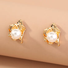 Load image into Gallery viewer, Fashion Personality Plated Gold Irregular Geometric Stud Earrings with Imitation Pearls