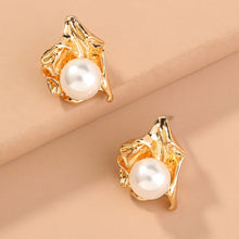 Load image into Gallery viewer, Fashion Personality Plated Gold Irregular Geometric Stud Earrings with Imitation Pearls