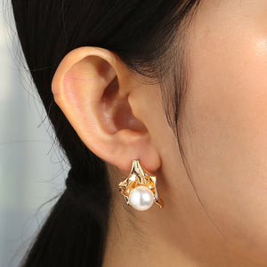 Fashion Personality Plated Gold Irregular Geometric Stud Earrings with Imitation Pearls