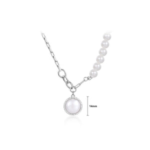 925 Sterling Silver Fashion Elegant Geometric Round Freshwater Pearl Pendant with Necklace