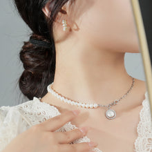 Load image into Gallery viewer, 925 Sterling Silver Fashion Elegant Geometric Round Freshwater Pearl Pendant with Necklace