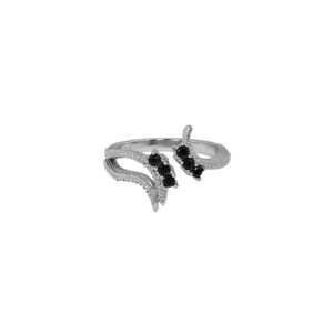 925 Sterling Silver Simple Personality Hollow Geometry Adjustable Open Ring with Black Cubic Zirconia