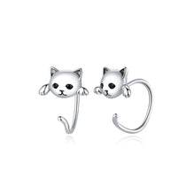 Load image into Gallery viewer, 925 Sterling Silver Simple Cute Cat Geometric Stud Earrings with Cubic Zirconia