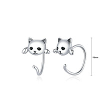Load image into Gallery viewer, 925 Sterling Silver Simple Cute Cat Geometric Stud Earrings with Cubic Zirconia