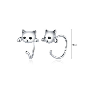 925 Sterling Silver Simple Cute Cat Geometric Stud Earrings with Cubic Zirconia
