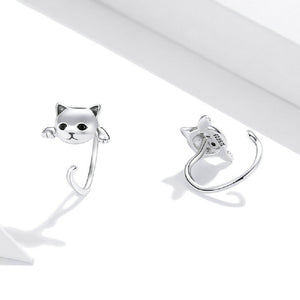925 Sterling Silver Simple Cute Cat Geometric Stud Earrings with Cubic Zirconia