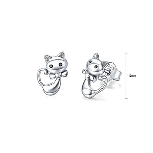 925 Sterling Silver Cute Sweet Cat Stud Earrings with Cubic Zirconia