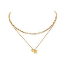 Load image into Gallery viewer, Simple Fashion Plated Gold Star Pendant with Cubic Zirconia and Double Layer Necklace