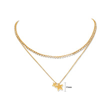 Load image into Gallery viewer, Simple Fashion Plated Gold Star Pendant with Cubic Zirconia and Double Layer Necklace