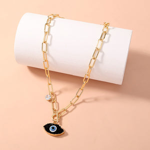 Fashion Personality Plated Gold Devil's Eye Pendant with cubic Zirconia and Necklace