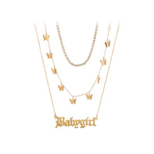 Load image into Gallery viewer, Fashion Elegant Plated Gold Butterfly Babygirl Double Layer Necklace with Cubic Zirconia