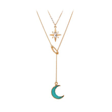 Load image into Gallery viewer, Fashion Simple Plated Gold Moon Star Tassel Pendant with Cubic Zirconia and Double Layer Necklace