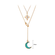 Load image into Gallery viewer, Fashion Simple Plated Gold Moon Star Tassel Pendant with Cubic Zirconia and Double Layer Necklace