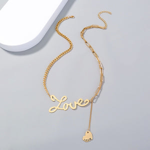 Fashion Temperament Plated Gold Love Tassel Heart Necklace