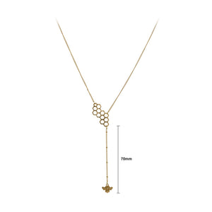 Fashion Simple Plated Gold Hollow Honeycomb Tassel Bee Pendant with Necklace