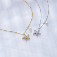 Load image into Gallery viewer, 925 Sterling Silver Simple Bright Starfish Pendant with Cubic Zirconia and Necklace