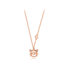 Load image into Gallery viewer, 925 Sterling Silver Plated Rose Gold Cute Fashion Lucky Cat Pendant with Cubic Zirconia and Necklace