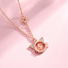 Load image into Gallery viewer, 925 Sterling Silver Plated Rose Gold Cute Fashion Lucky Cat Pendant with Cubic Zirconia and Necklace