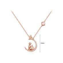 Load image into Gallery viewer, 925 Sterling Silver Plated Rose Gold Fashion Butterfly Moon Cat Pendant with Cubic Zirconia and Necklace