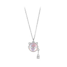 Load image into Gallery viewer, 925 Sterling Silver Simple Cute Cat Moonstone Tassel Pendant with Cubic Zirconia and Necklace