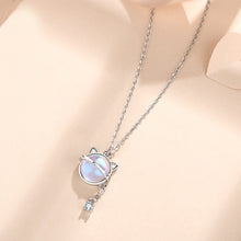 Load image into Gallery viewer, 925 Sterling Silver Simple Cute Cat Moonstone Tassel Pendant with Cubic Zirconia and Necklace