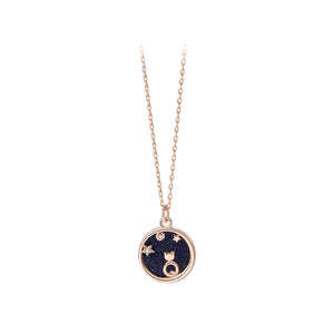 925 Sterling Silver Plated Rose Gold Fashion Fantasy Starry Cat Geometric Pendant with Cubic Zirconia and Necklace