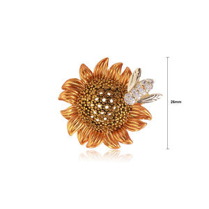 Fashion and Elegant Plated Gold Sunflower Bee Brooch with Cubic Zirconia