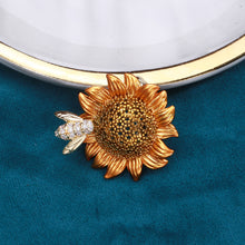 Load image into Gallery viewer, Fashion and Elegant Plated Gold Sunflower Bee Brooch with Cubic Zirconia
